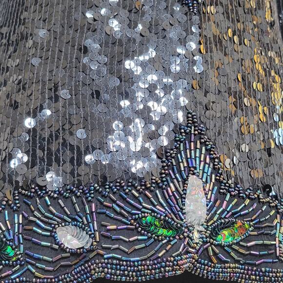 VTG Hina Trading Co. Silk Sequin Beaded Irredescent Long Sleeve Formal Blouse✨️M - Picture 10 of 16